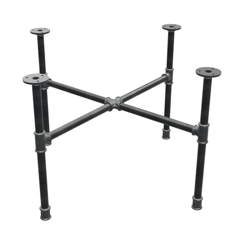 Piètement de table basse industrielle en fonte, pieds en croix, 68 × 68 cm, hauteur 42 cm, vue trois quarts