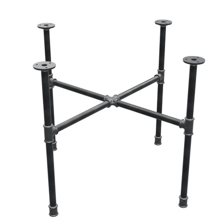 Piètement de table basse industrielle en fonte, pieds en croix, 68 × 68 cm, hauteur 52 cm, vue trois quarts