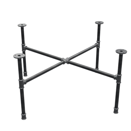 Piètement de table basse industrielle en fonte, pieds en croix, 88 × 88 cm, hauteur 42 cm, vue trois quarts