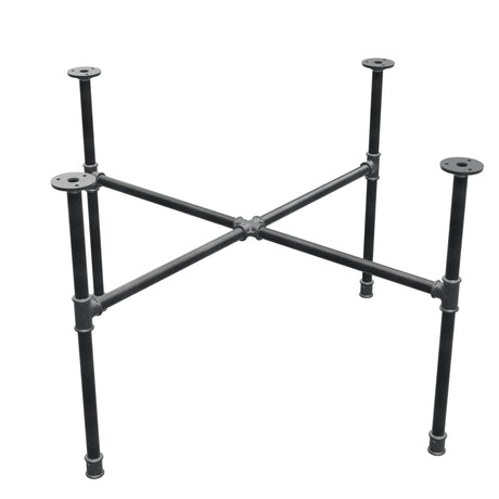 Piètement de table basse industrielle en fonte, pieds en croix, 88 × 88 cm, hauteur 52 cm, vue trois quarts