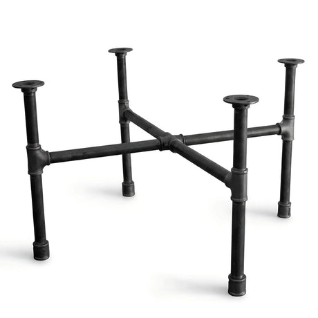 Piètement de table basse en raccords de plomberie fonte, structure en croix vue de dessus