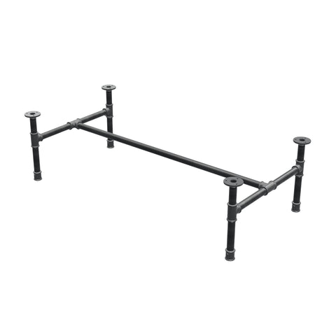 Piètement de table basse industrielle en fonte, structure en H, 111 × 55 cm, hauteur 32 cm, vue trois quarts