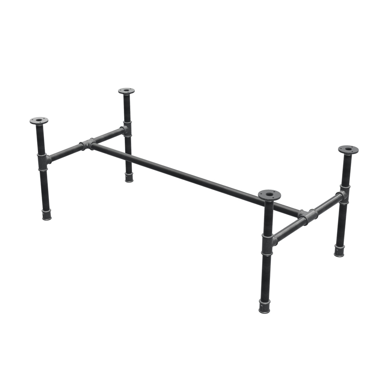 Piètement de table basse industrielle en fonte, structure en H, 111 × 55 cm, hauteur 42 cm, vue trois quarts