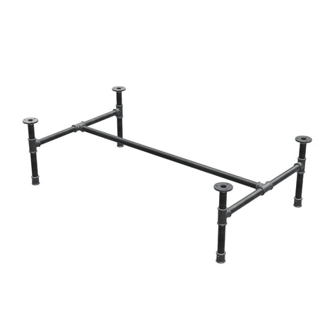 Piètement de table basse industrielle en fonte, structure en H, 111 × 65 cm, hauteur 32 cm, vue trois quarts