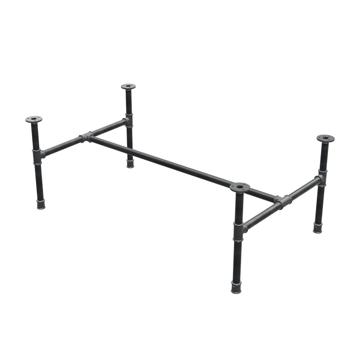 Piètement de table basse industrielle en fonte, structure en H, 111 × 65 cm, hauteur 42 cm, vue trois quarts