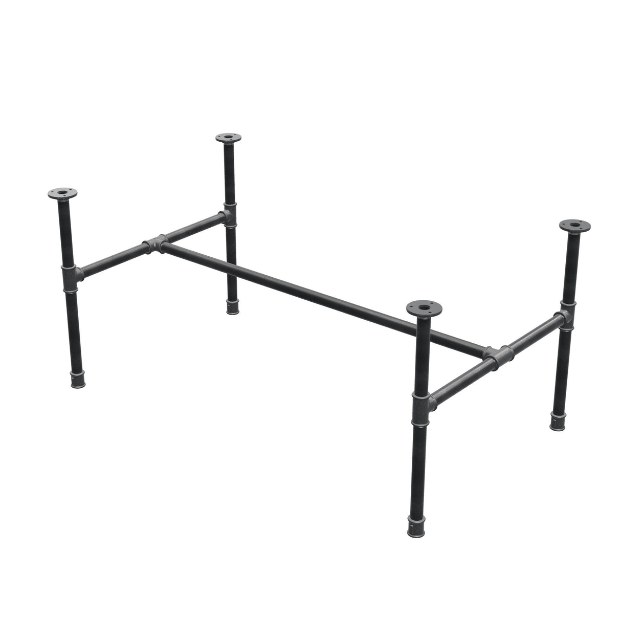 Piètement de table basse industrielle en fonte, structure en H, 111 × 65 cm, hauteur 52 cm, vue trois quarts