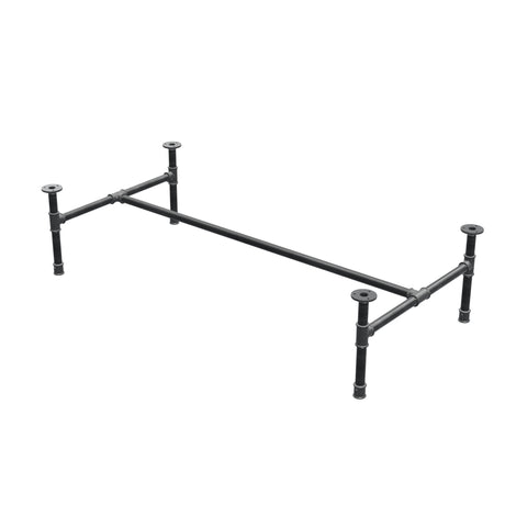 Piètement de table basse industrielle en fonte, structure en H, 131 × 65 cm, hauteur 32 cm, vue trois quarts