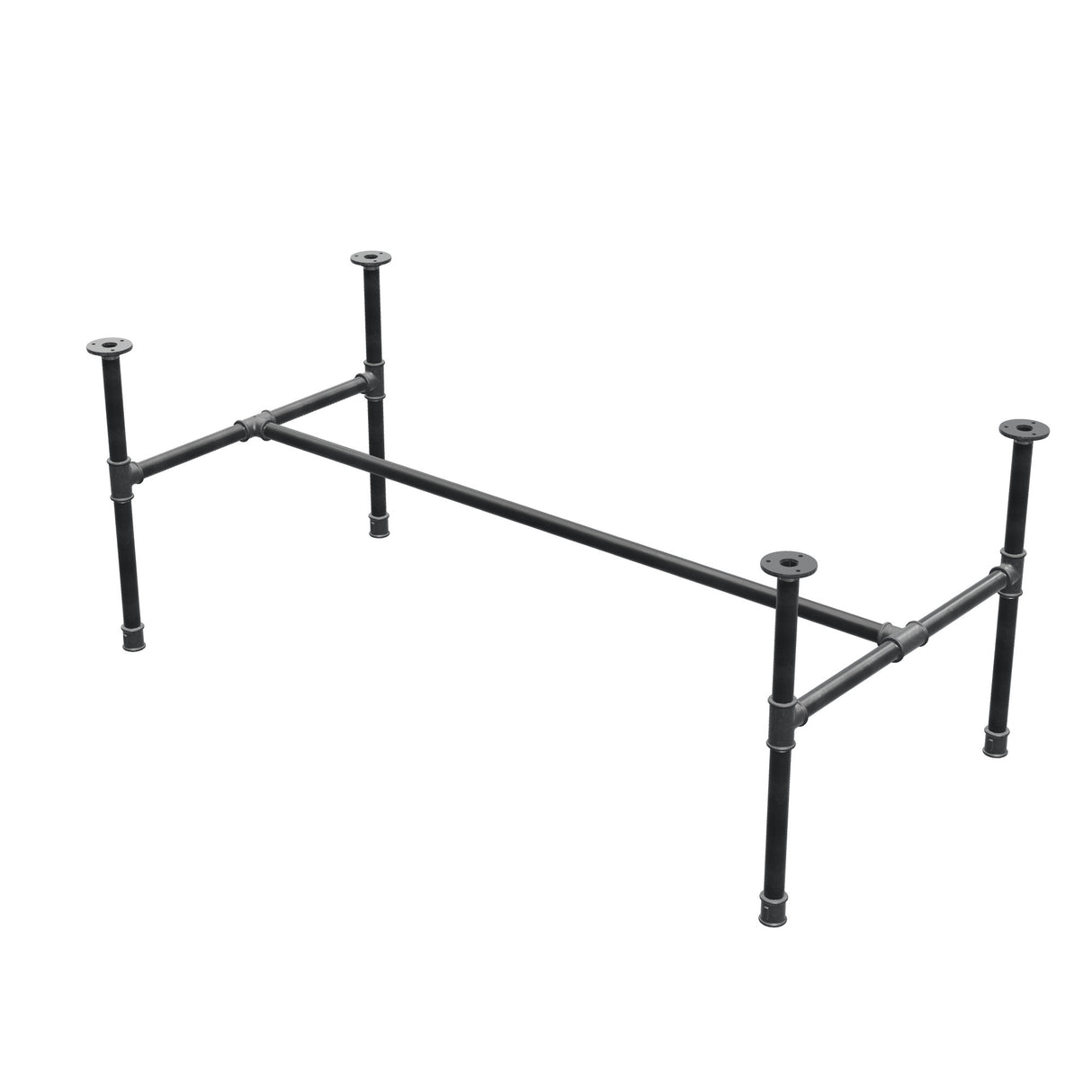 Piètement de table basse industrielle en fonte, structure en H, 131 × 65 cm, hauteur 52 cm, vue trois quarts