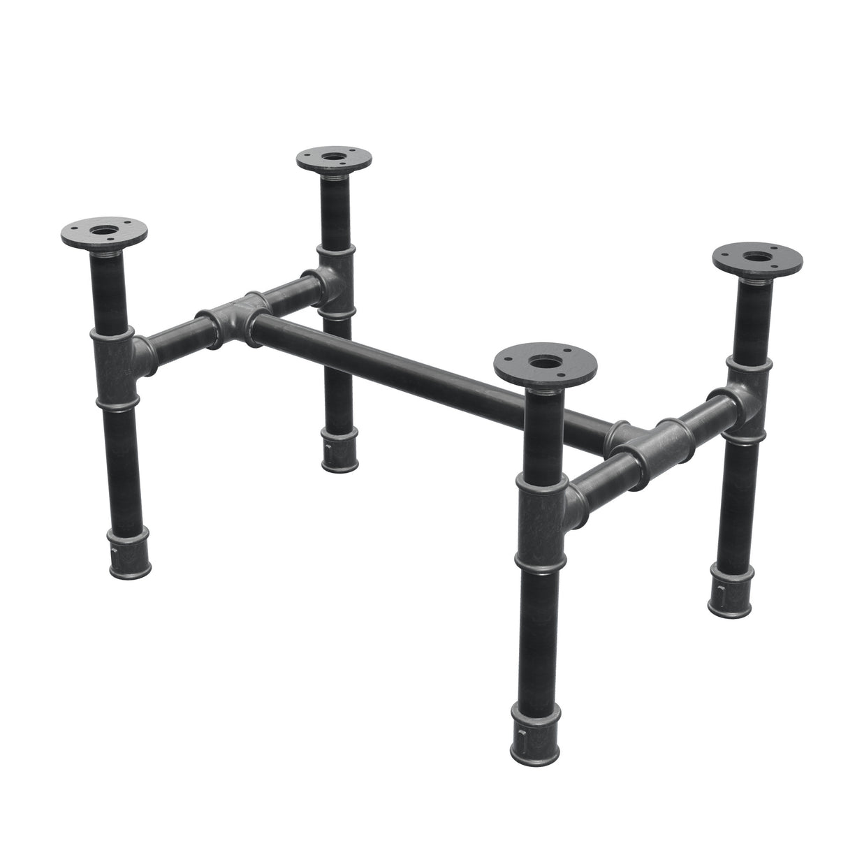 Piètement de table basse industrielle en fonte, structure en H, 51 × 35 cm, hauteur 32 cm, vue trois quarts