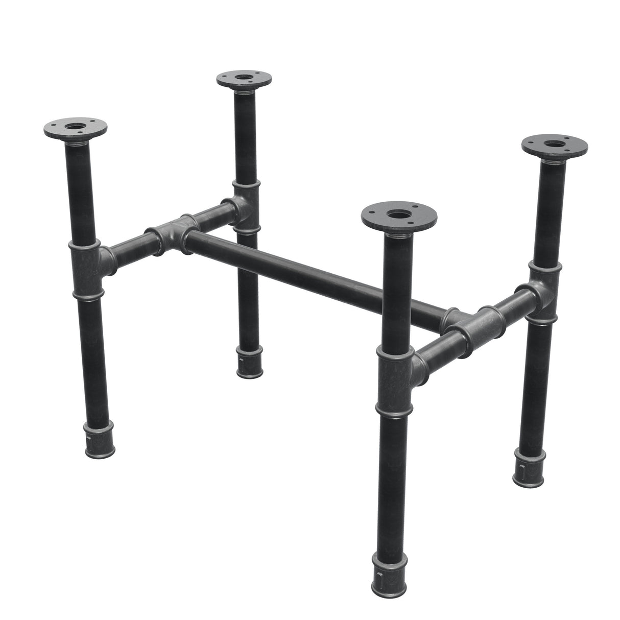 Piètement de table basse industrielle en fonte, structure en H, 51 × 35 cm, hauteur 42 cm, vue trois quarts