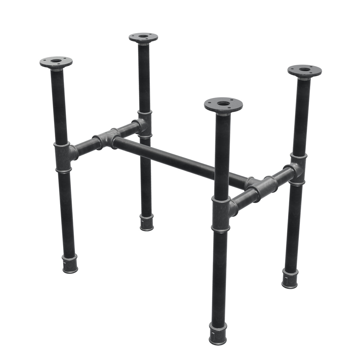 Piètement de table basse industrielle en fonte, structure en H, 51 × 35 cm, hauteur 52 cm, vue trois quarts