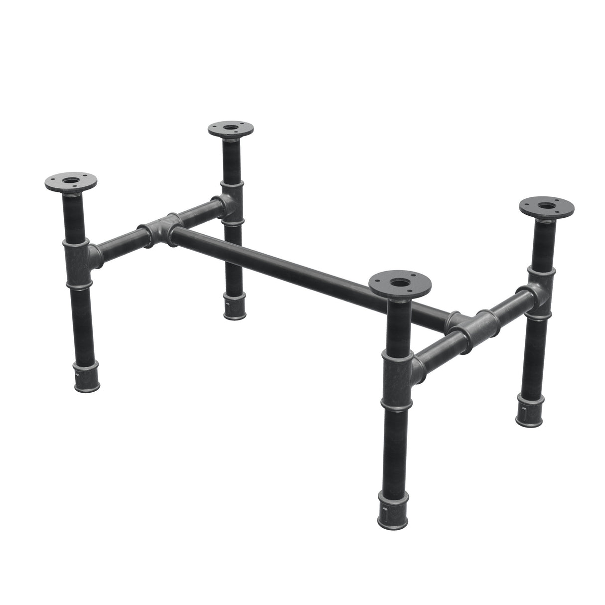 Piètement de table basse industrielle en fonte, structure en H, 61 × 39 cm, hauteur 32 cm, vue trois quarts