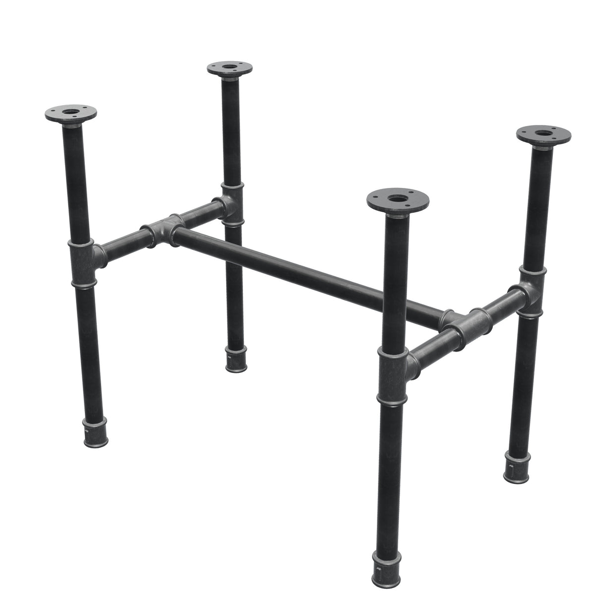 Piètement de table basse industrielle en fonte, structure en H, 61 × 39 cm, hauteur 52 cm, vue trois quarts