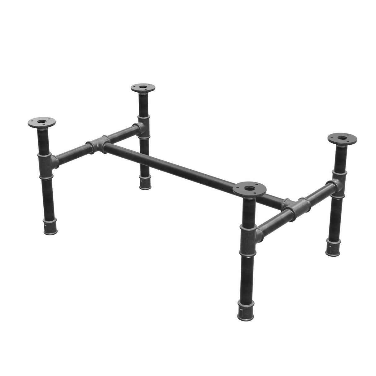 Piètement de table basse industrielle en fonte, structure en H, 71 × 45 cm, hauteur 32 cm, vue trois quarts