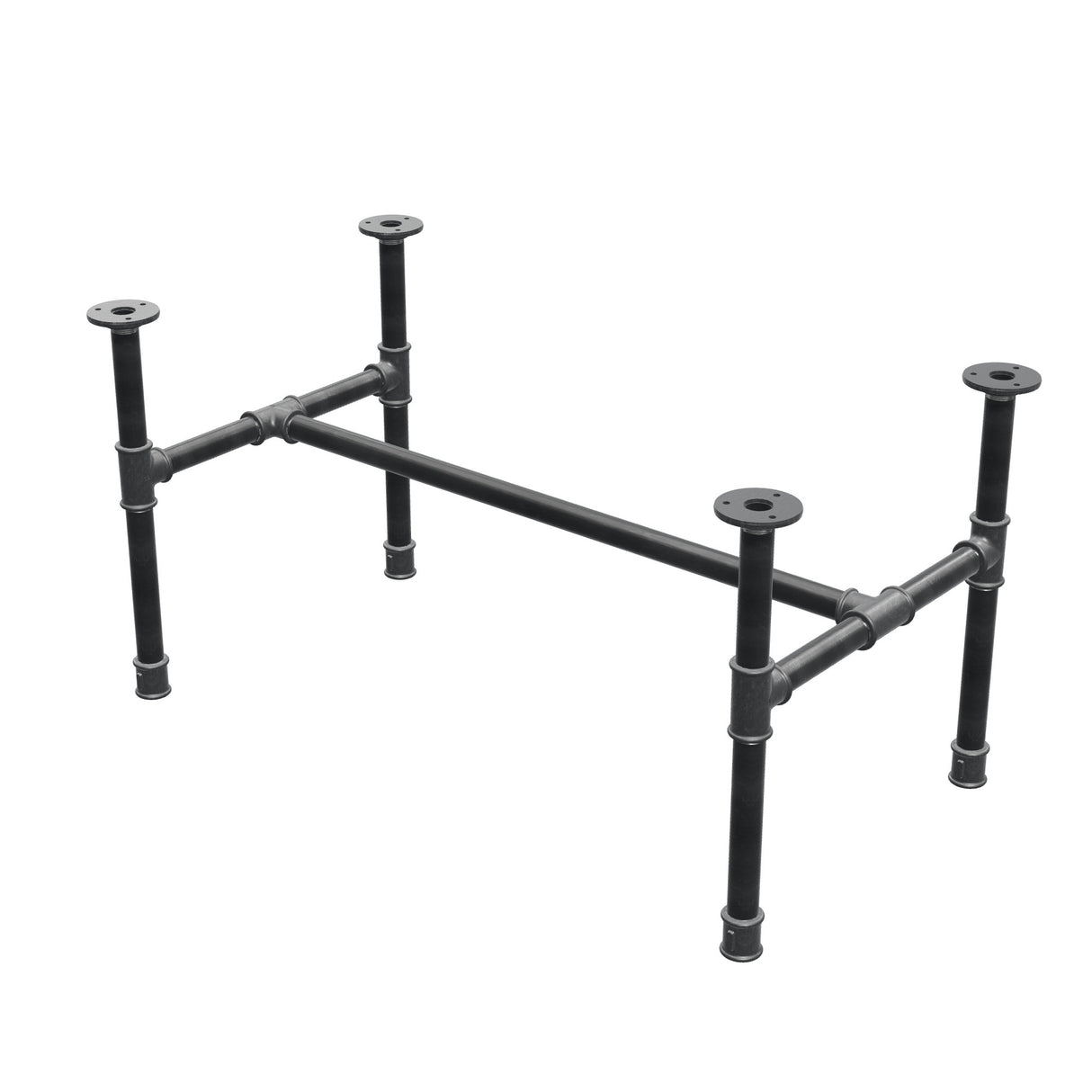 Piètement de table basse industrielle en fonte, structure en H, 81 × 45 cm, hauteur 42 cm, vue trois quarts