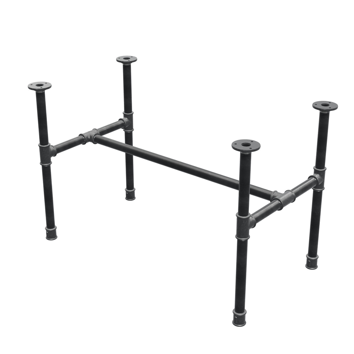 Piètement de table basse industrielle en fonte, structure en H, 81 × 45 cm, hauteur 52 cm, vue trois quarts
