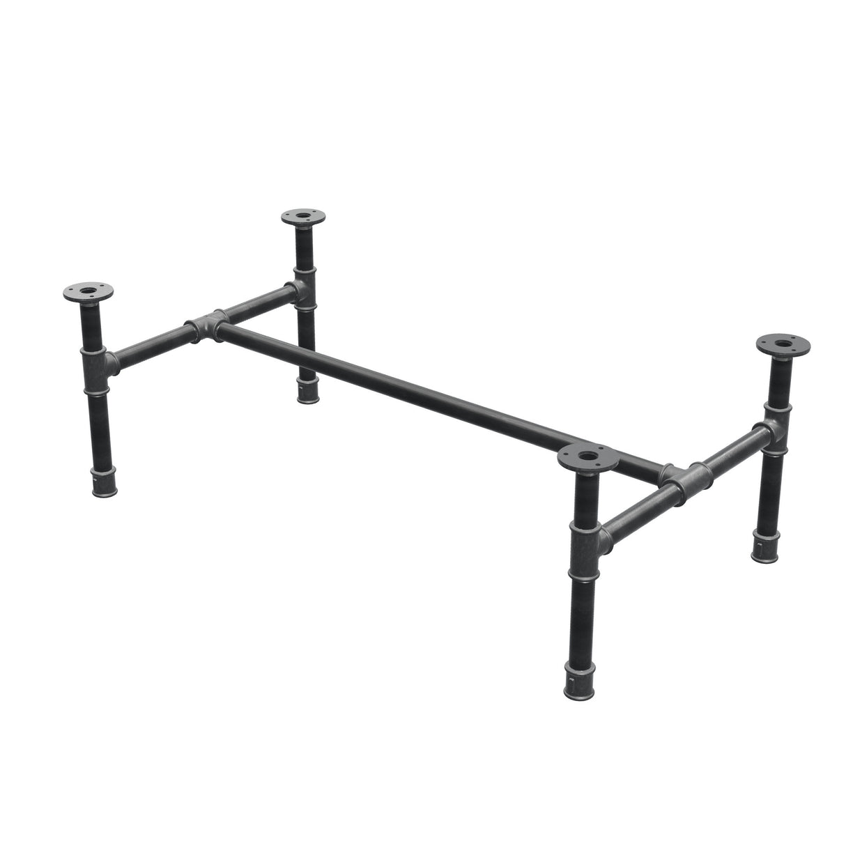 Piètement de table basse industrielle en fonte, structure en H, 91 × 51 cm, hauteur 32 cm, vue trois quarts