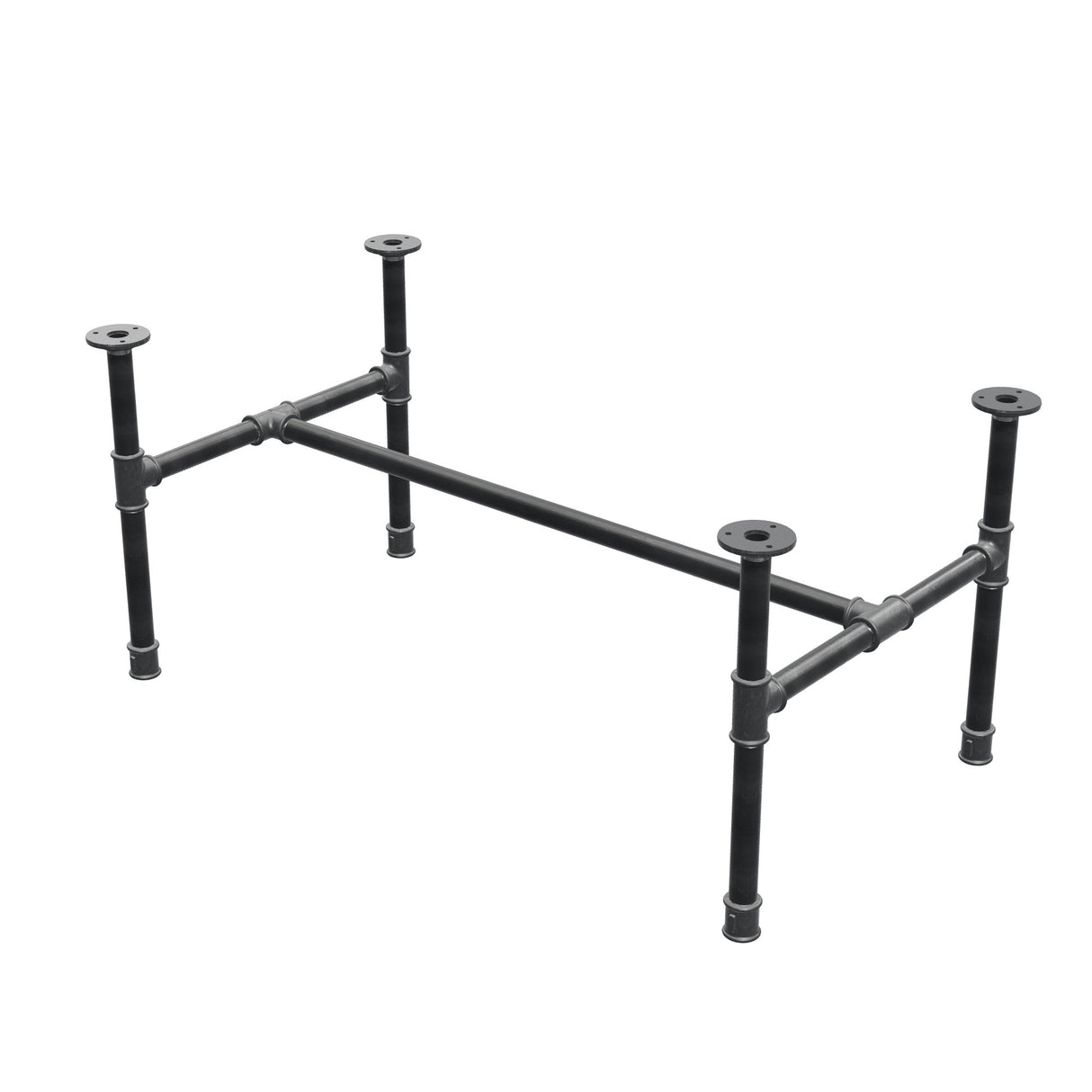 Piètement de table basse industrielle en fonte, structure en H, 91 × 51 cm, hauteur 42 cm, vue trois quarts