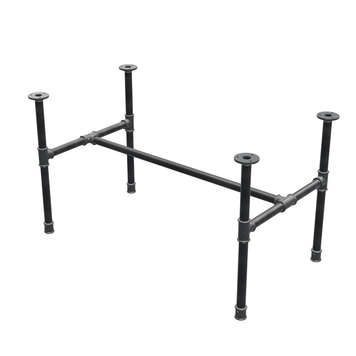 Piètement de table basse industrielle en fonte, structure en H, 91 × 51 cm, hauteur 52 cm, vue trois quarts