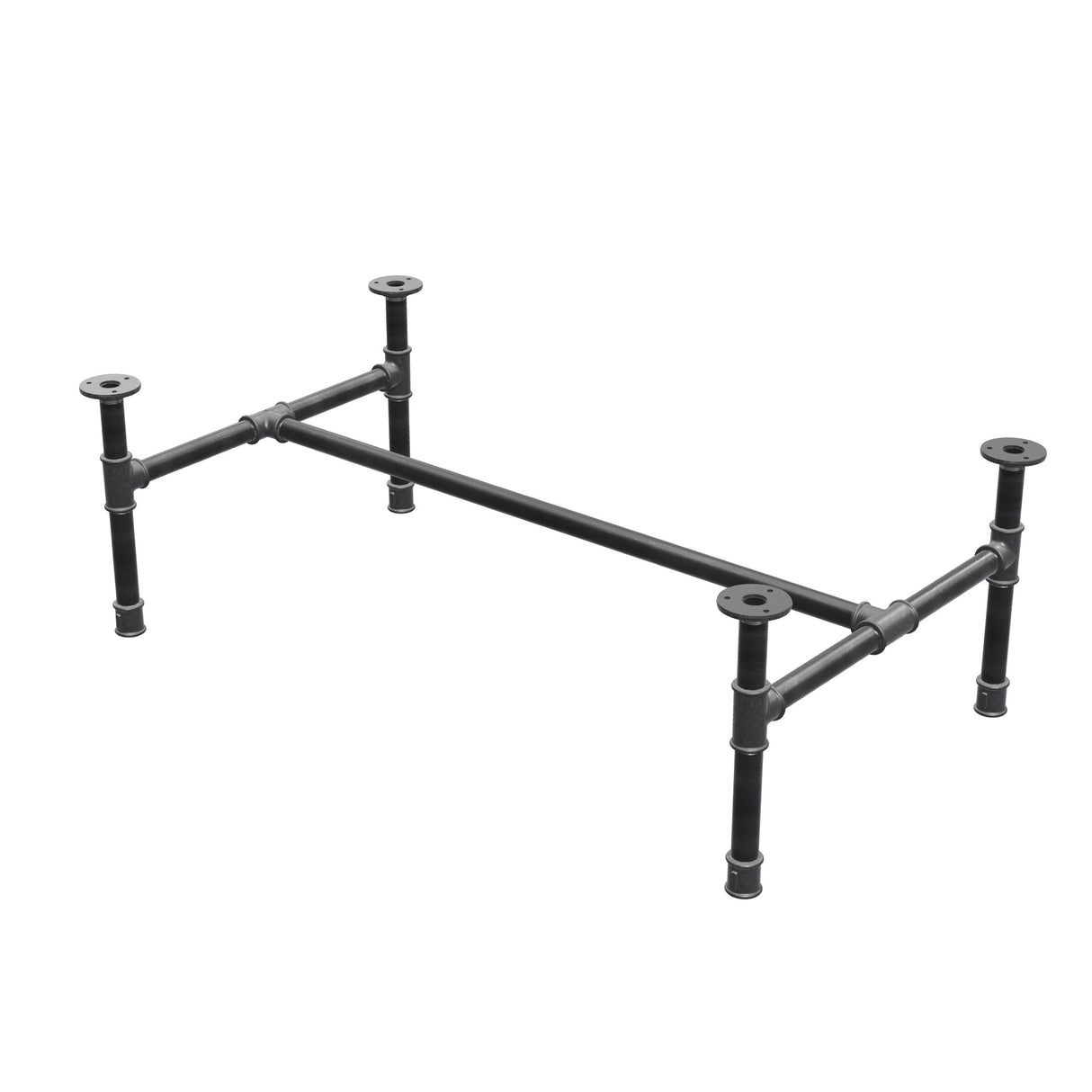 Piètement de table basse industrielle en fonte, structure en H, 96 × 55 cm, hauteur 32 cm, vue trois quarts