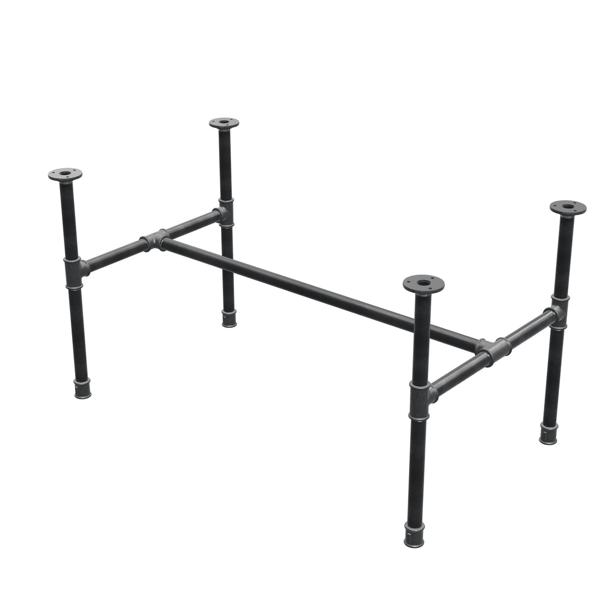 Piètement de table basse industrielle en fonte, structure en H, 96 × 55 cm, hauteur 52 cm, vue trois quarts