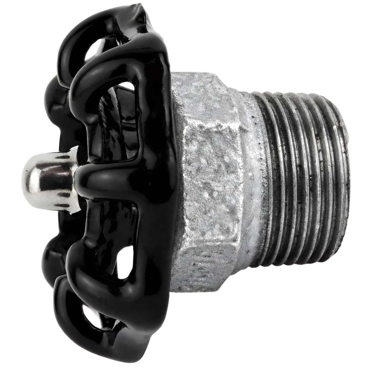 Volant noir 52 mm sur demi-mamelon, écrou inox, raccord en fonte galvanisée