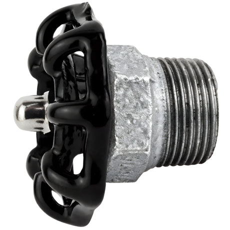 Volant noir 52 mm sur demi-mamelon, écrou inox, raccord en fonte galvanisée