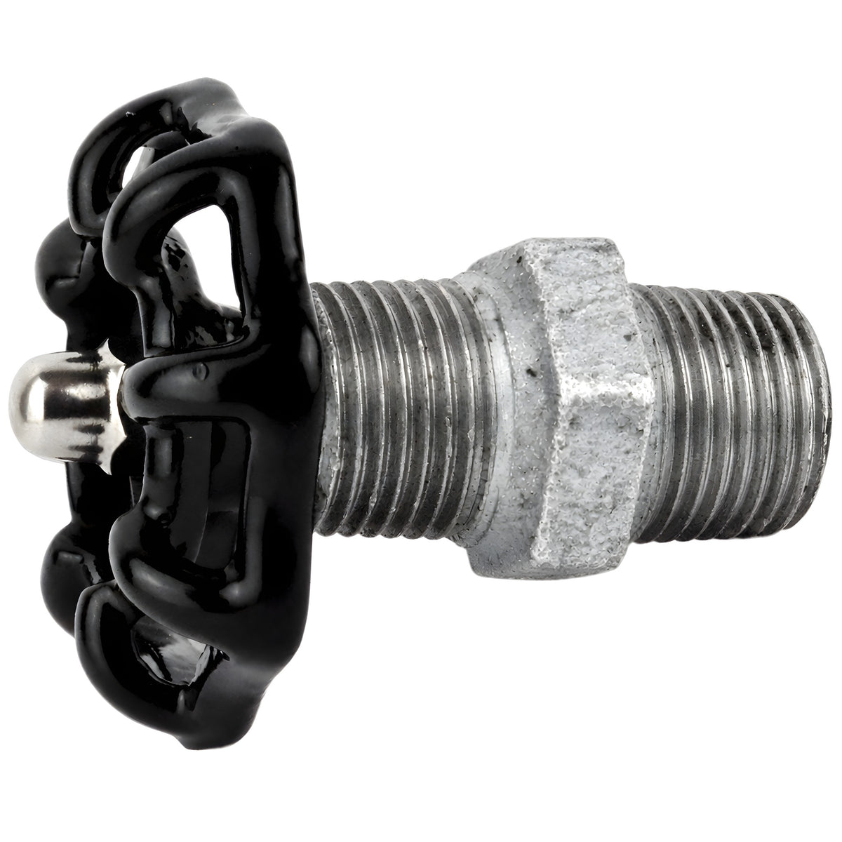 Volant noir 52 mm sur mamelon, 1/2'' écrou inox, raccord en fonte galvanisée