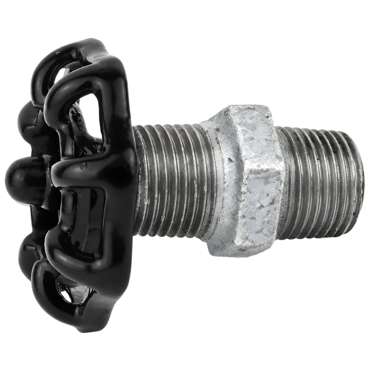Volant noir 52 mm sur mamelon, 1/2'' écrou noir, raccord en fonte galvanisée