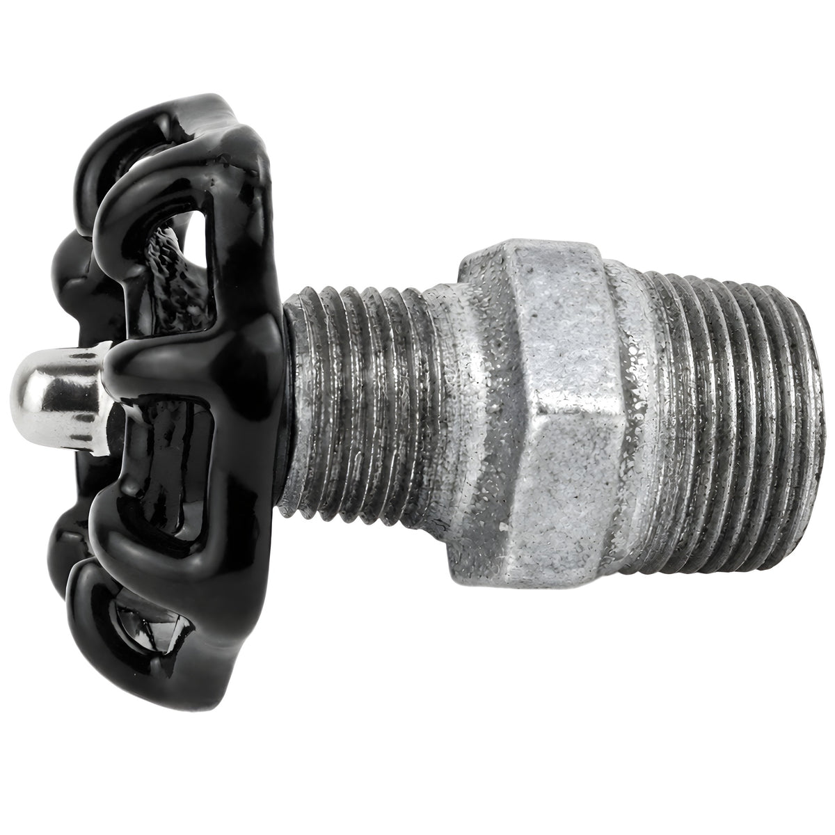 Volant noir 52 mm sur mamelon, écrou inox, raccord en fonte galvanisée