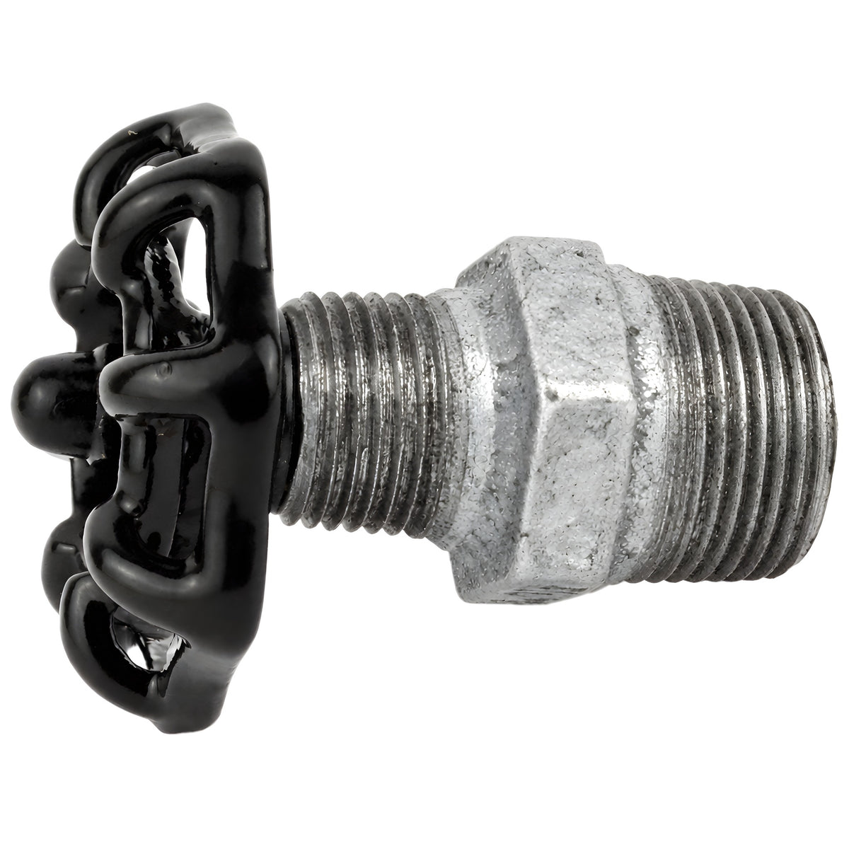 Volant noir 52 mm sur mamelon, écrou noir, raccord en fonte galvanisée