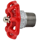 Volant rouge 52 mm sur demi-mamelon, 1/2'' écrou inox, raccord en fonte galvanisée