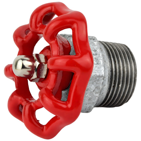 Volant rouge 52 mm sur demi-mamelon, écrou inox, raccord en fonte galvanisée