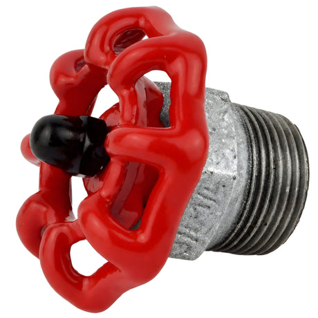 Volant rouge 52 mm sur demi-mamelon, écrou noir, raccord en fonte galvanisée
