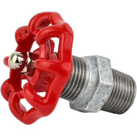 Volant rouge 52 mm sur mamelon, 1/2'' écrou inox, raccord en fonte galvanisée
