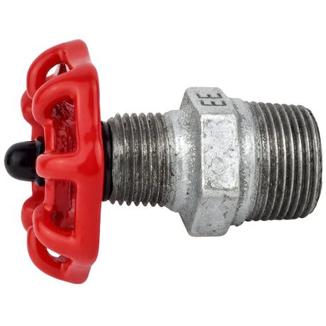 Volant rouge 52 mm sur mamelon, écrou noir, raccord en fonte galvanisée