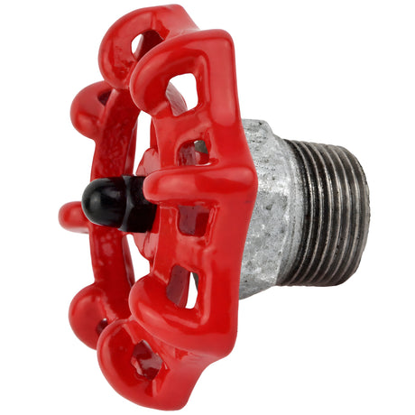 Volant rouge 72 mm sur demi-mamelon, écrou noir, raccord en fonte galvanisée