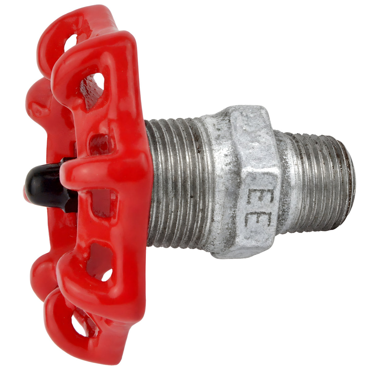 Volant rouge 72 mm sur mamelon, 1/2'' écrou noir, raccord en fonte galvanisée