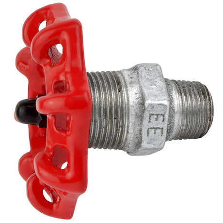 Volant rouge 72 mm sur mamelon, 1/2'' écrou noir, raccord en fonte galvanisée