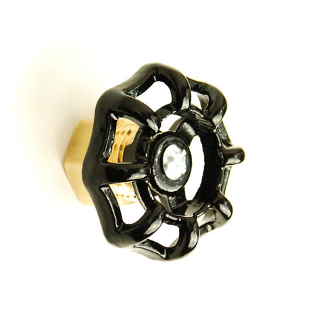 Bouton de meuble avec volant noir de vanne en laiton
