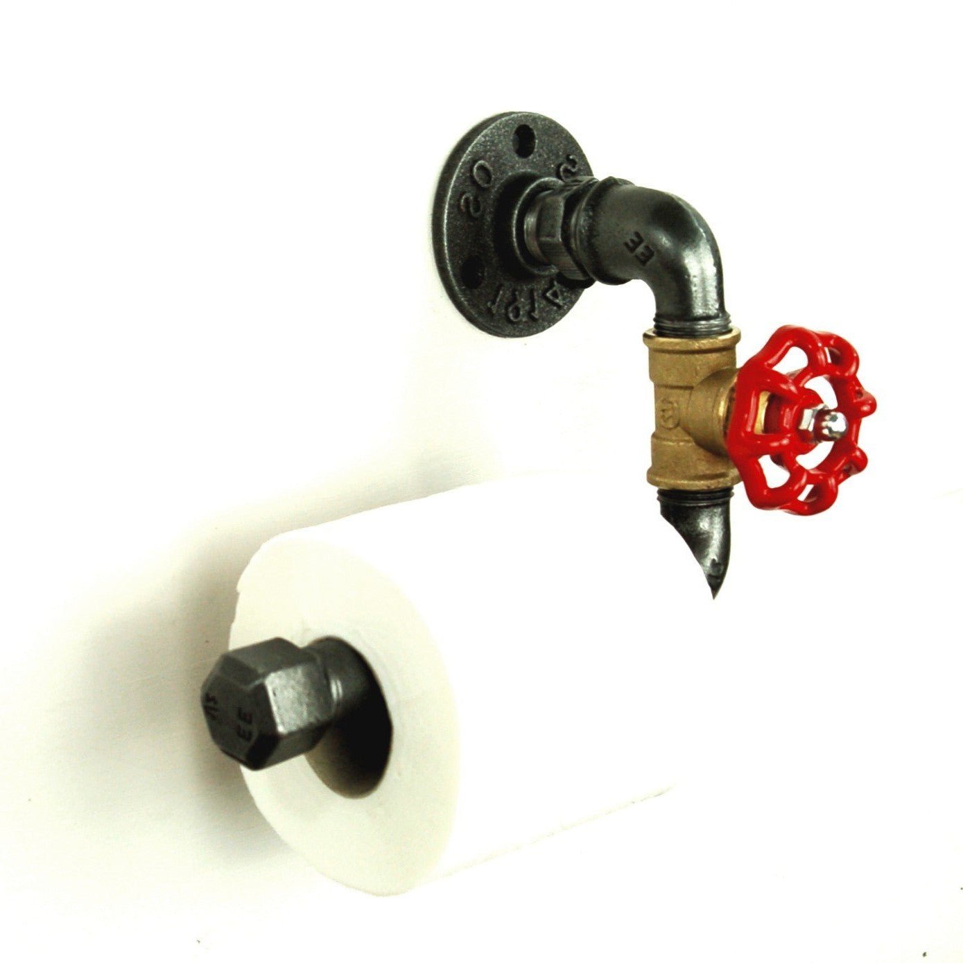 Dérouleur Papier Toilette Style Industriel - Volant de Vanne Noir