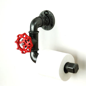 Dérouleur de papier WC avec vanne en fonte noire et volant rouge