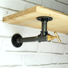 Équerre avec robinet laiton pour étagère en fonte et acier de style industriel